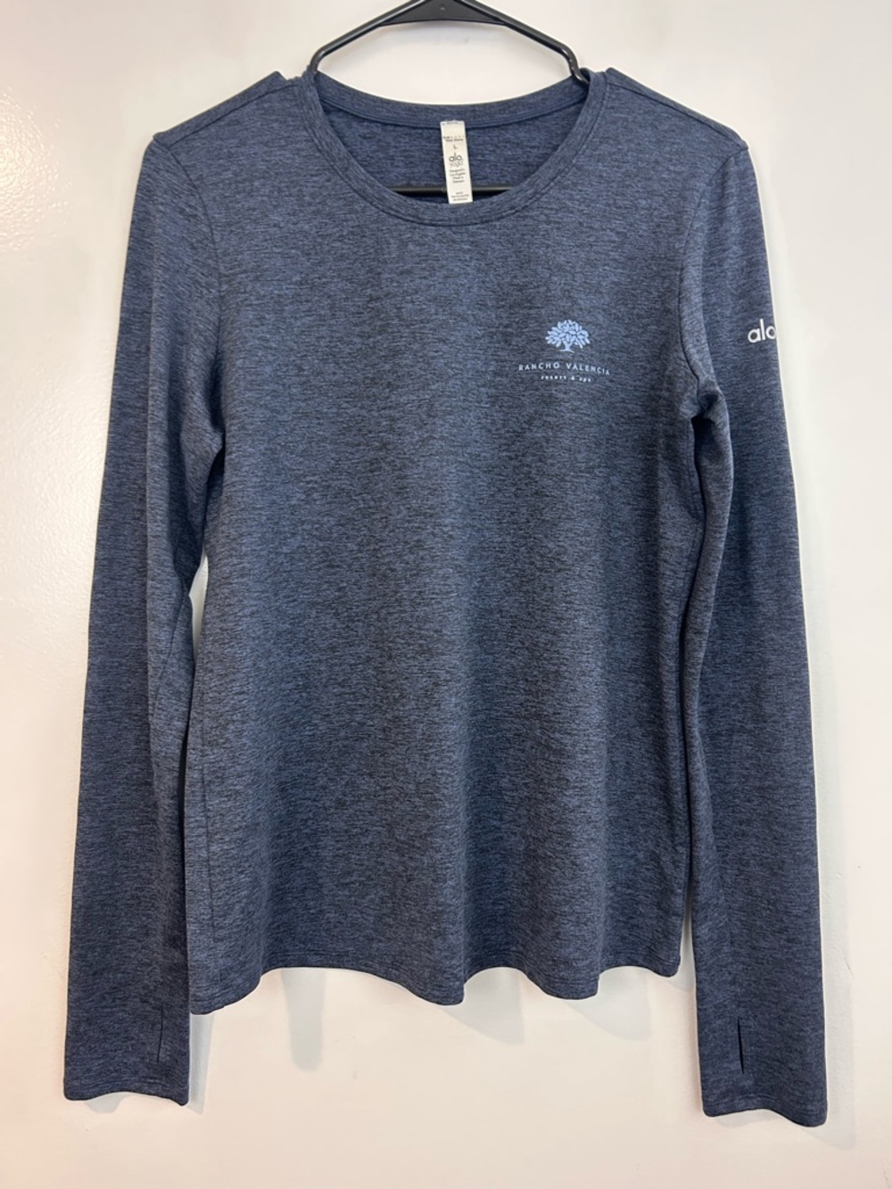 Alo Yoga Blue Pullover Rancho Valencia Resort/Spa Long Sleeve T-shirt Large